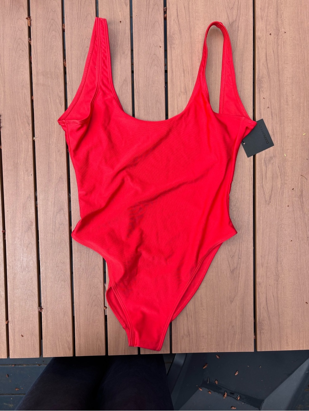Bright red scoop back swimsuit